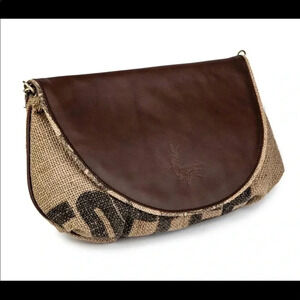 Coffee Burlap Shoulder Bag